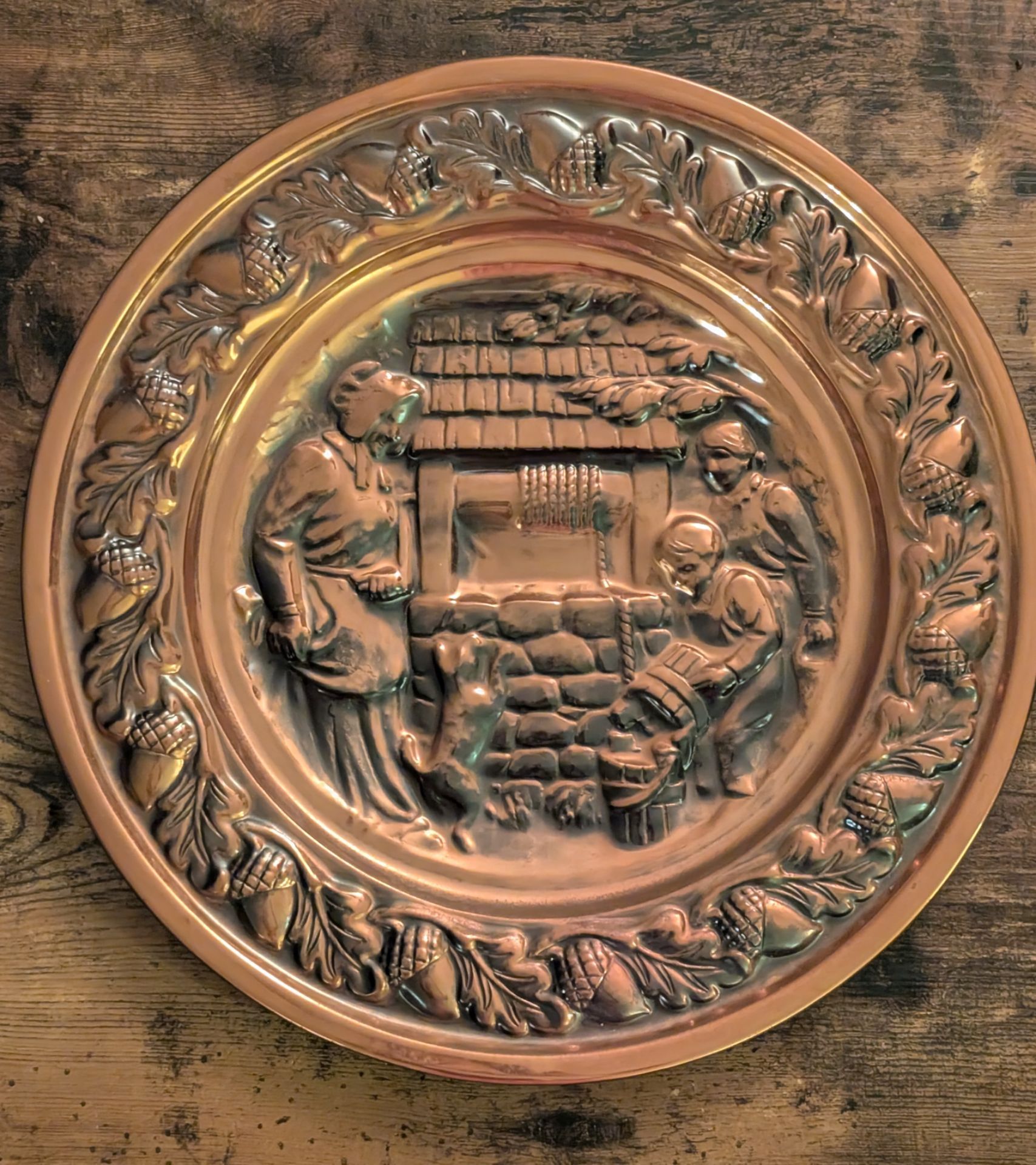 Vintage Copper Decorative Wall Plate – Embossed Scene – Made in Germany