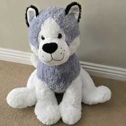 LARGE 28" TALL HUSKY DOG SOFT PLUSH STUFFED ANIMAL KIDS BABY ROOM NURSERY DECOR GIFT TOY WHITE GRAY