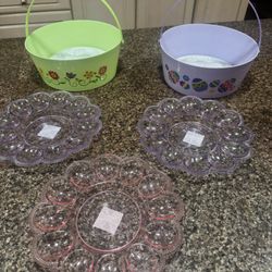 2 easter Baskets And 3 Deviled Egg Trays