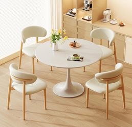 Dining Chairs Set of 4 for Kitchen Mid Century Modern Farmhouse Upholstered Linen Dining Room Chairs with Metal Legs, Original Beige