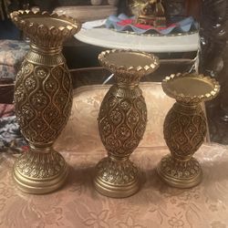 Brand New 3 Piece Golden Candle Holders Never Used