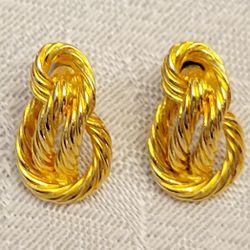 Vintage Twisted Knot Gold-Tone Earrings 
