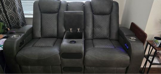 Power Recliner Sofa with Console and Cup Holders