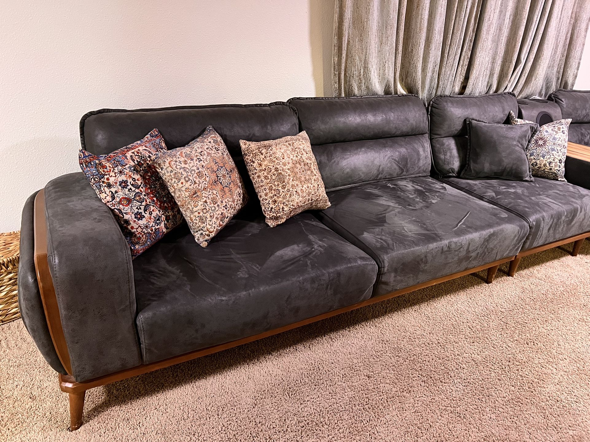 Grey Sectional Sofa with Bed Featur