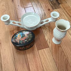2 Lenox pieces and candle holder lot 