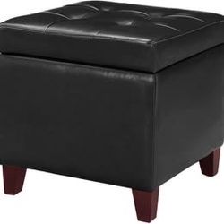 Adeco Storage Ottoman Foot Rest Stool, Leather Ottoman Footstool with Wood Legs and Hinged Lid, 18"