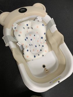 Collapsible Baby Bathtub with Thermometer and Floating Cushion