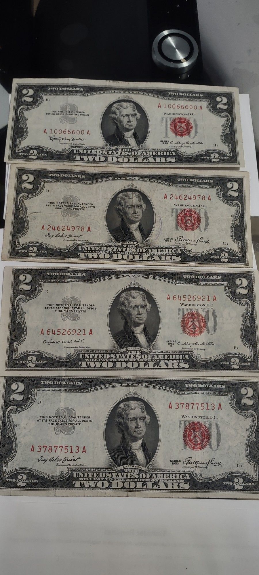 Lot of 4 Two Dollar Bills Silver Certificate 1953