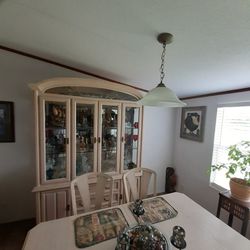 Dining  Table w/ Two Extensions & 8 chairs, and Matching Hutch. Also, Large Wall Mirror 
