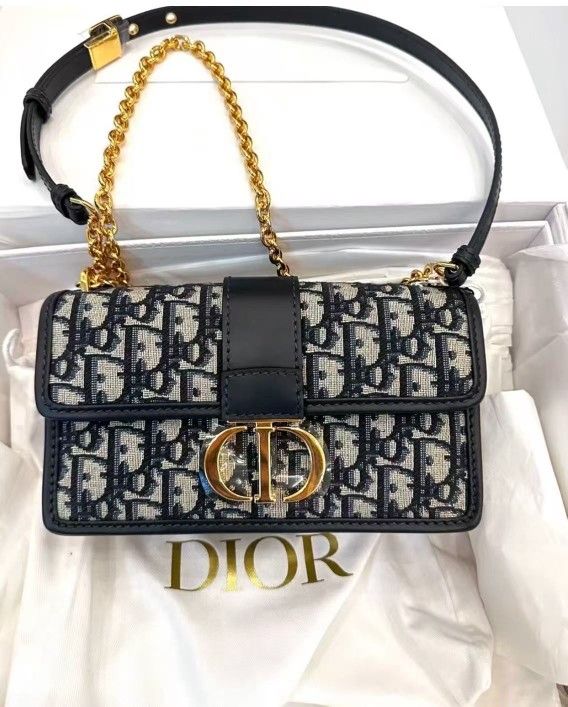 Montaigne embroidery monogram full print adjustable detachable chain flap closure fabric chain bag box bag shoulder crossbody bag regular women's blue