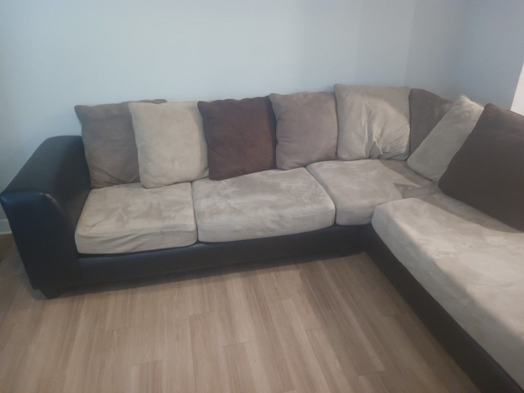 L Shape Leather And Suede Sectional Couch