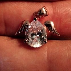 Gold Plated Angel Wings CZ Charm Pendant 