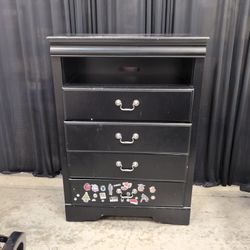 Black Wood Nightstand with Ornate Pulls