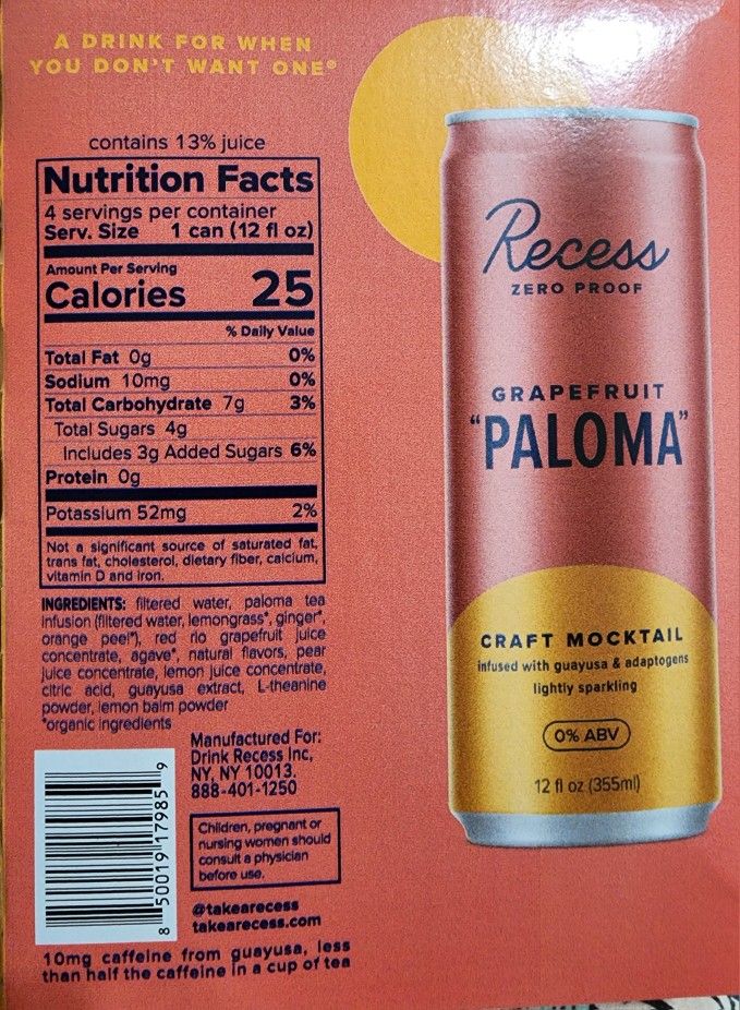 Recess Grapefruit "Paloma" Craft Mocktail