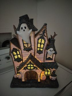 Lighted Halloween Haunted House Figurine