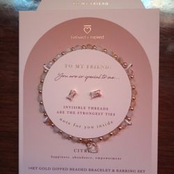 14 Kt Gold Dipped Beaded Bracelet & Earring Set