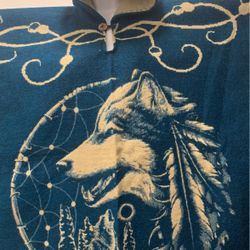 Wolf Dream catcher Poncho Serape With Hoodie 