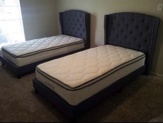 2 platform Twin Bed Frame + Pillow top Mattress. Pay on Delivery 🚚