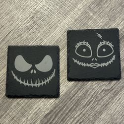 Jack & Sally Slate Coasters (Set of 2 - Custom Made) Nightmare Before Christmas