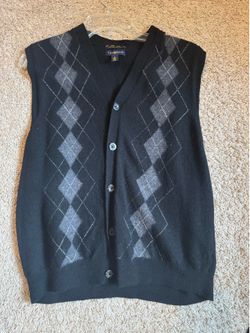 Club Room Men’s Large Black & Grey Formal Vest – Dress Button-Up Suit Vest