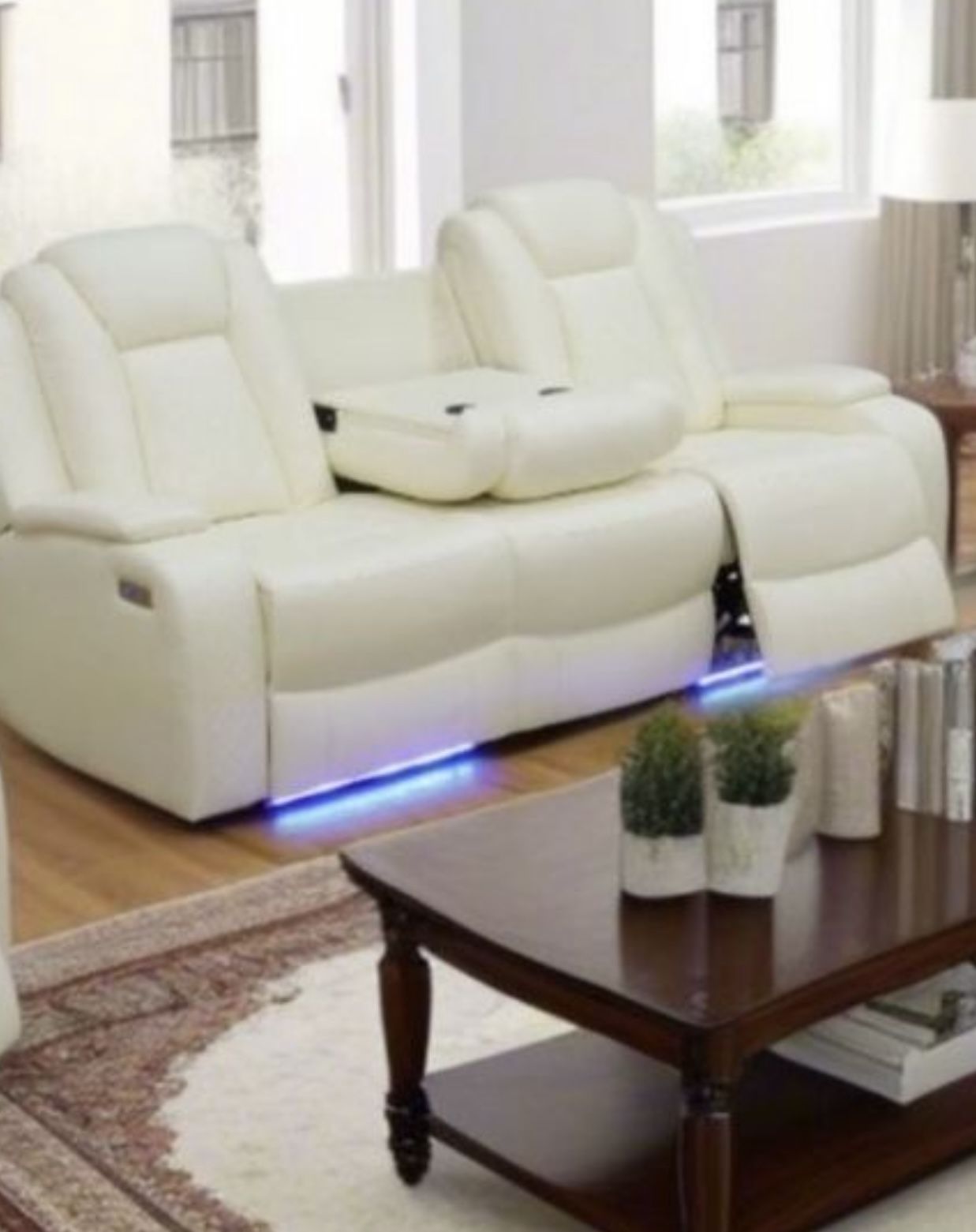 Power Electric White Leather Fully Reclining Sofa