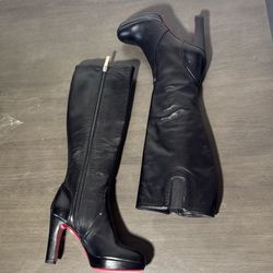 Black Knee-High Heeled Boots with Red Soles – Women’s Size 9 Black Knee-High Zipper Boots – Red Sole Heels – Size 9 Classic Black Knee-High Heels – Re