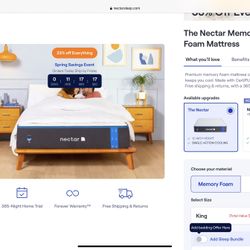 King Size Eastern Euro Nectar Original Memory Foam Cooling Mattress Bed Tempurpedic Purple Casper Saatva Wink Leesa Lull Beautyrest Black Harmony Lux