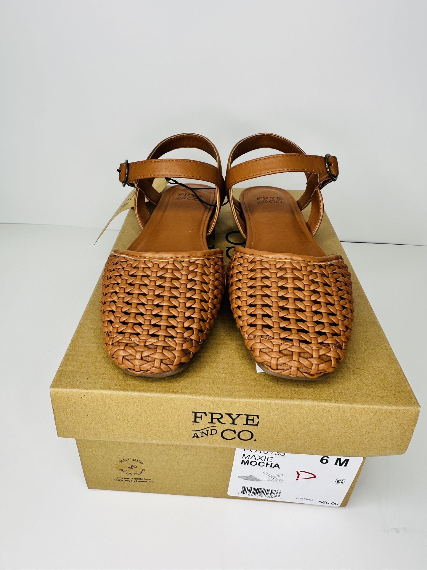 Frye And Co Maxie Mocha Faux Leather Braided Sandals Shoes Women’s Brand new with box Size 6 Fast shipping