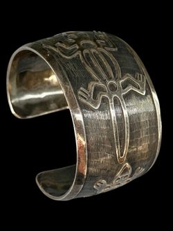 Vtg.  Stamped .925 Sterling Silver Wide 1.5” Cuff Bracelet Gecko Lizard Mexico 68 Grams