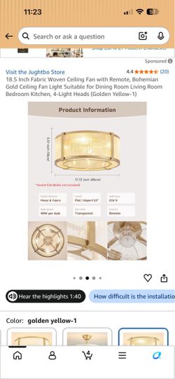 Jughtbo Bohemian Gold Ceiling Fan with Remote