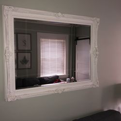 Antique  White Painted Mirror.  3 Small Cracks On Right Side Of Frame.