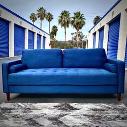 Blue Mid Century Modern Tufted Sofa