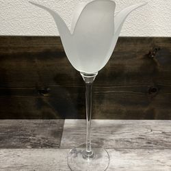 Large Frosted Glass Tulip Shaped Candle Holder 