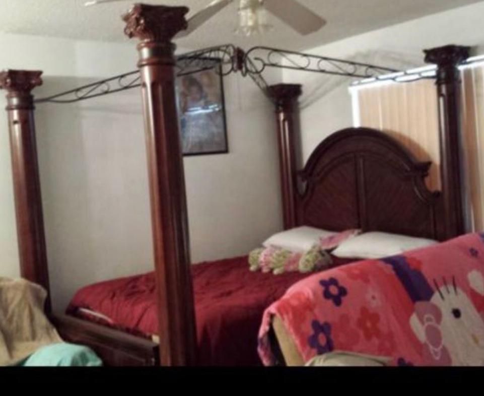 Queen bed frame and two night stand marble no mattress