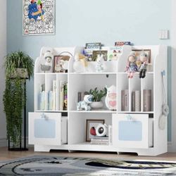 6-Cube Kids Bookcase With 3-Tier Book Racks,  2 Movable Drawers, Toy Storage Organizer For Kid Room 