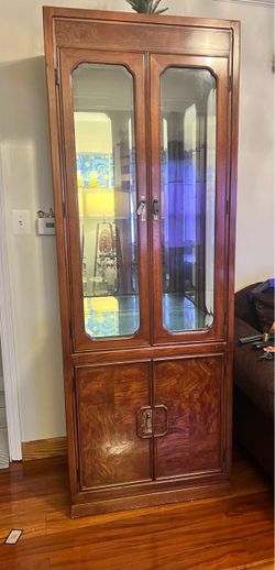 Wood Display Cabinet with Glass Doors