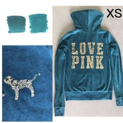 Victoria's Secret VS blue Green Turquoise Gold Bling Hoodie
