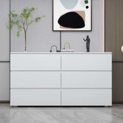 L160 6-Drawers White Wood Chest of Drawer Accent Storage Cabinet Organizer 59 in. W x 15.7 in. D x 32.3 in. H

Crafted with white wooden board, 