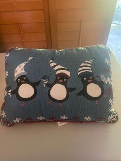 Penguin Holiday Tapestry Throw Pillow (13" x 17") — $8