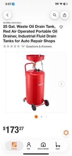 25 Gal. Waste Oil Drain Tank, 0 Red Air Operated Portable Oil Drainer, Industrial Fluid Drain Tanks for Auto Repair Shops