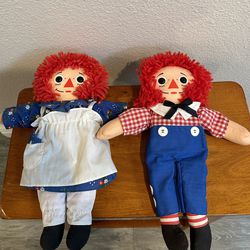 Vintage Set of 2 Raggedy Ann and Andy Doll Antique Retro Home Decor