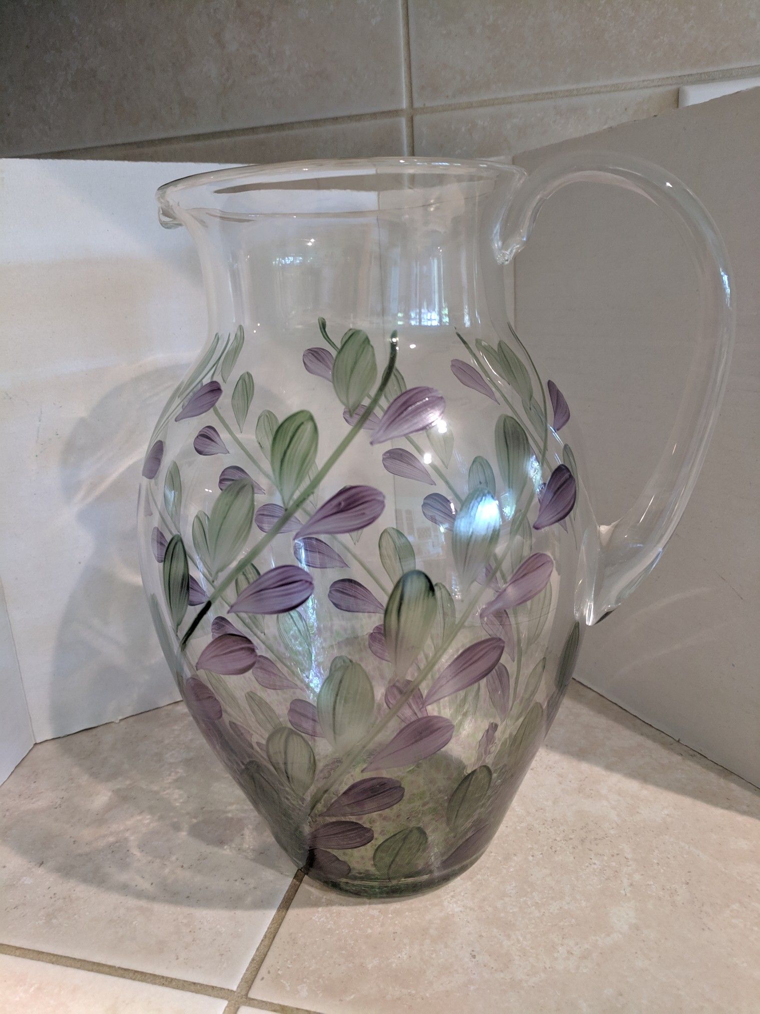 Hand painted glass pitcher, 90 oz. New