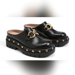 Sam Edelman Black Leather Platform Mule with Gold Hardware. Size 7.5