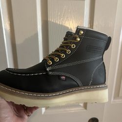 Mens Black Waterproof Round Toe Lace Up Work Boots 