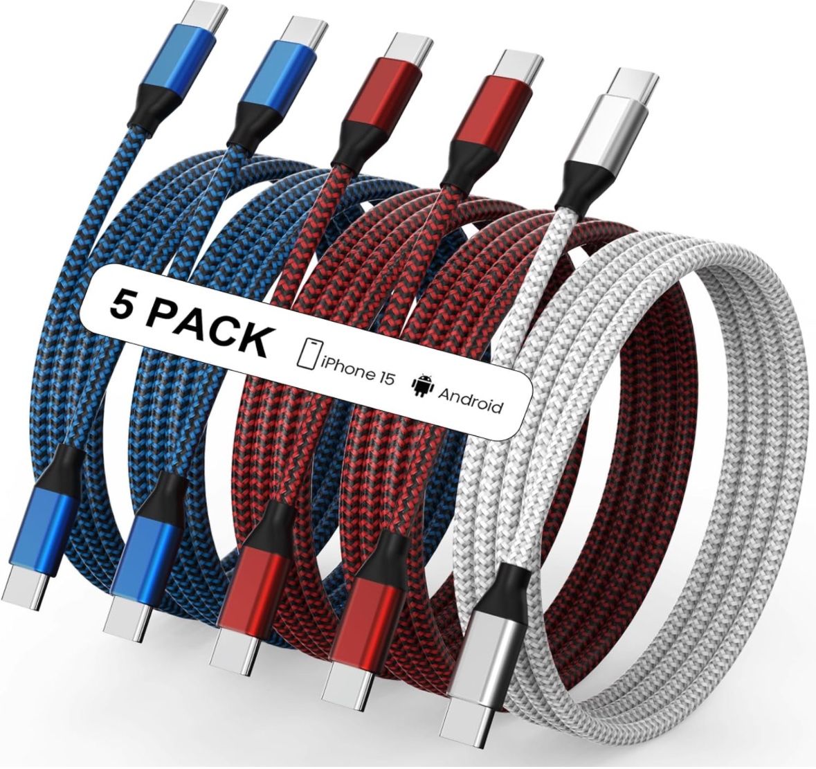 USB C to USB C Cable,Nylon Braided 60W 3/3/6/6/10 FT Fast Charging