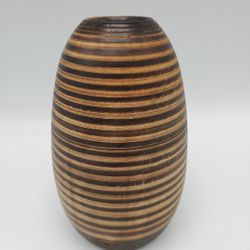 Striped Hand-carved 2-toned Wood Vase