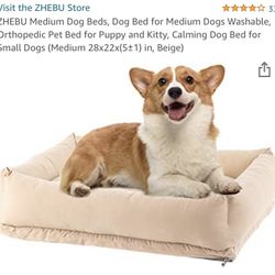 ZHEBU Medium Dog Beds, Dog Bed for Medium Dogs Washable, Orthopedic Pet Bed for Puppy and Kitty, Calming Dog Bed for Small Dogs (Medium 28x22x(5±1) in
