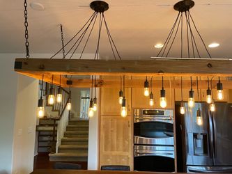 Rustic Wood Beam Pendant Chandelier with Edison Bulbs