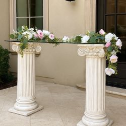 Column Table With faux Flower Arrangement
