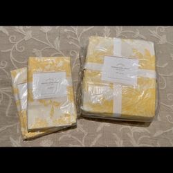 New - Pottery Barn Matine Toile Marigold/yellow Full/Queen Duvet, Two Pillow Shams 